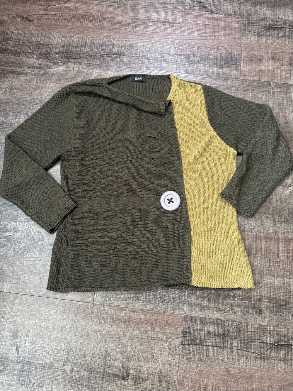 Olive & Mustard Colorblock Button Cardigan